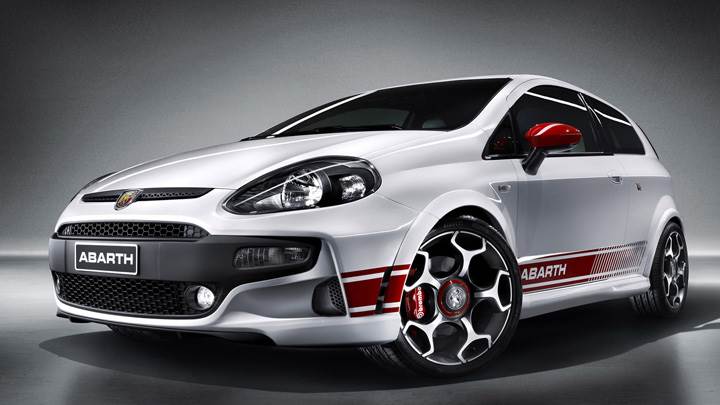 Front Side Pose Of 2010 Abarth Punto Evo In White